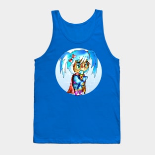 kawaii cute sorcerer girl in blue with a magic staff for dnd and fantasy fans Tank Top